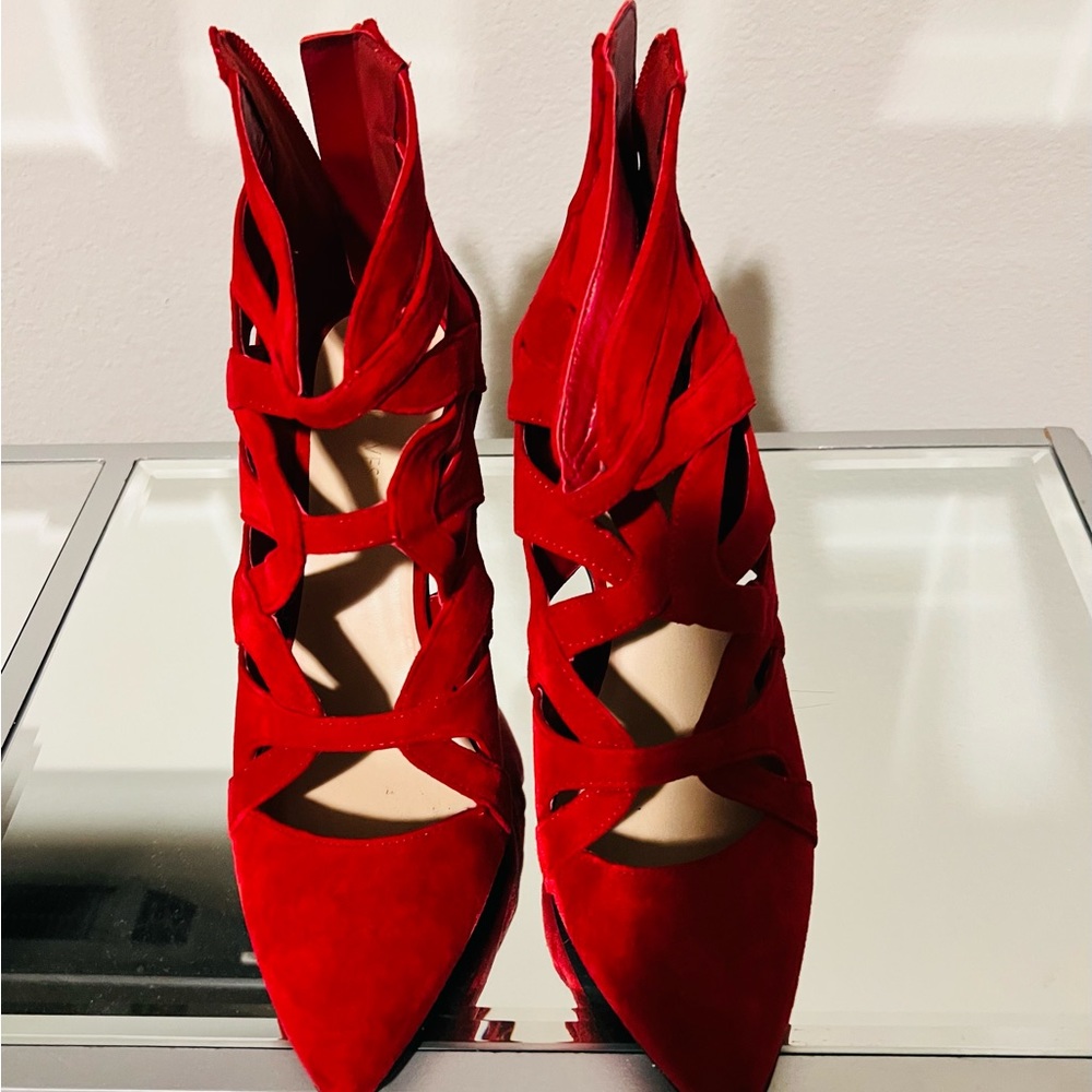 Red suede booties